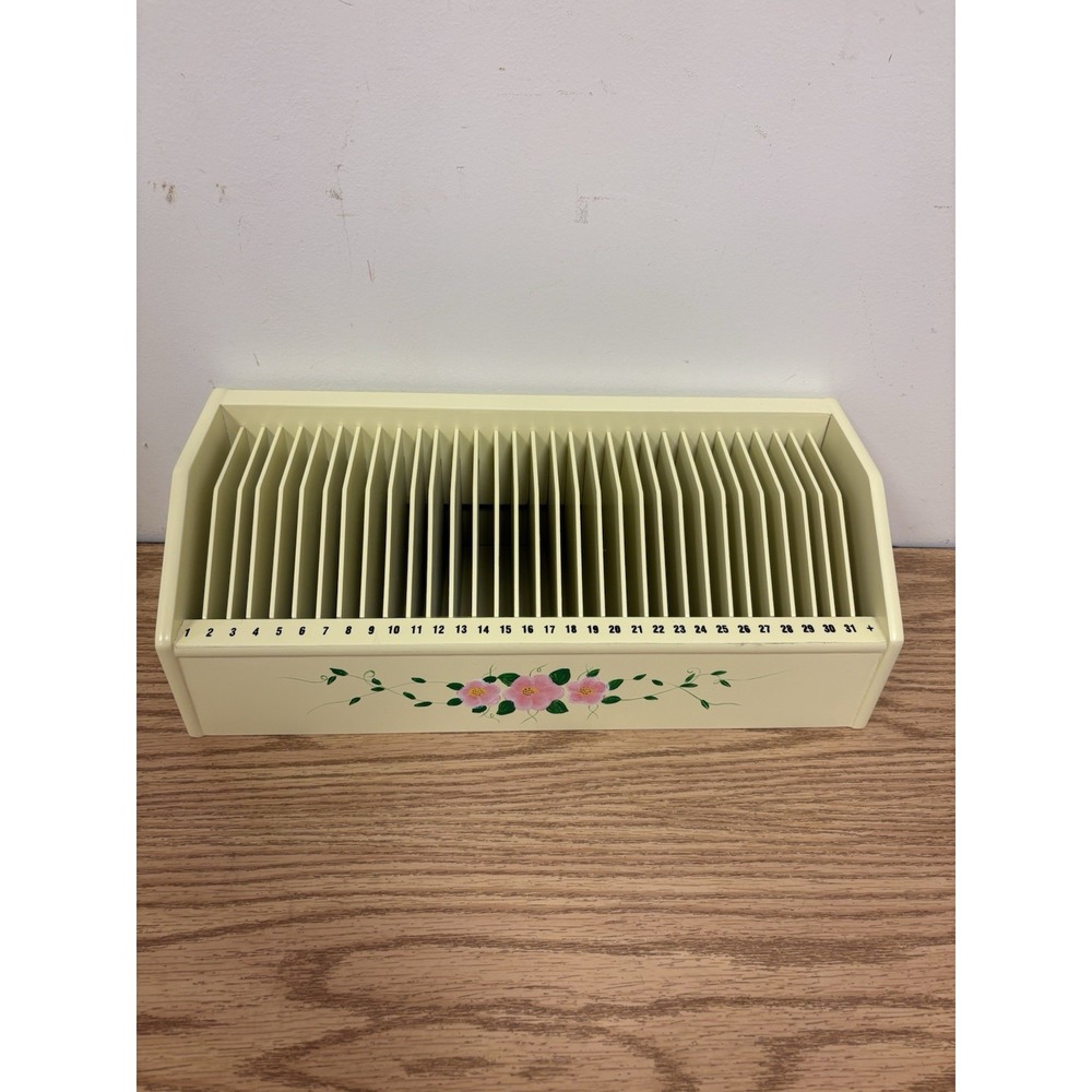 Vintage Floral Wooden Mail Organizer Letters Bill Holder 31+ Day Slot Due Dates